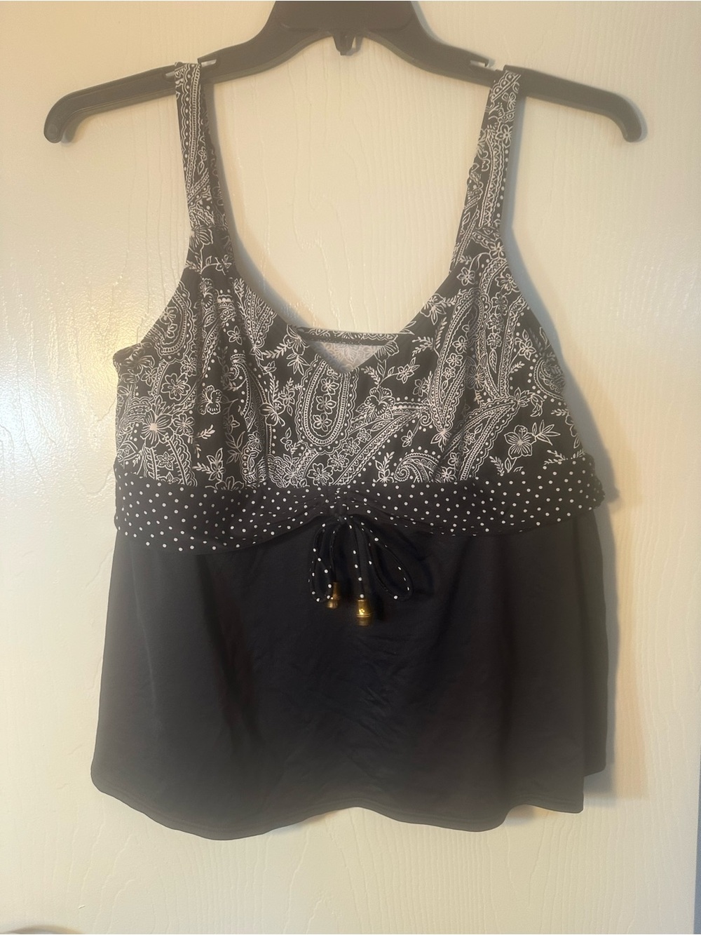 Coco Reef Black & White Paisley Tank with Polka-Dot Waist Tie
